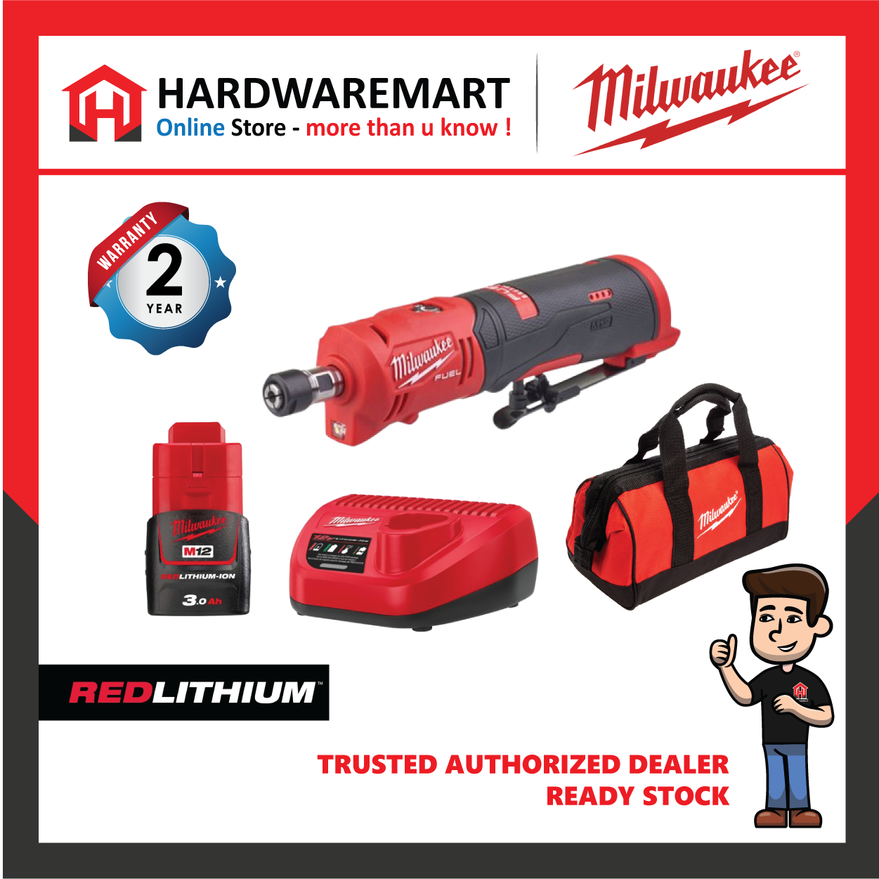 Milwaukee M12 FDGS Fuel Straight Die Grinder / Brushless Motor / Most Compact