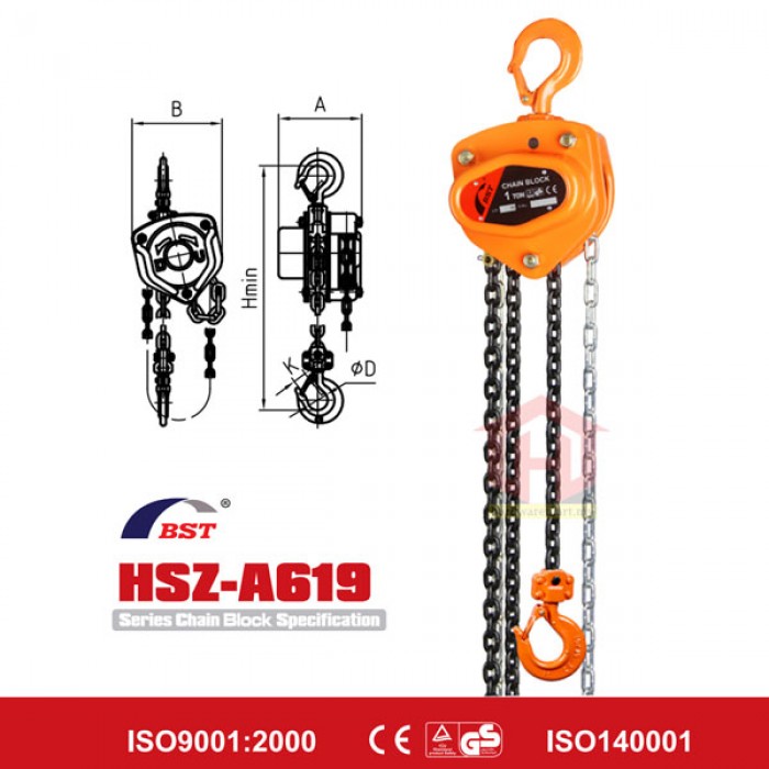 BST Z010-A619 HEAVY DUTY MANUAL CHAIN BLOCK (1TON X 3M)