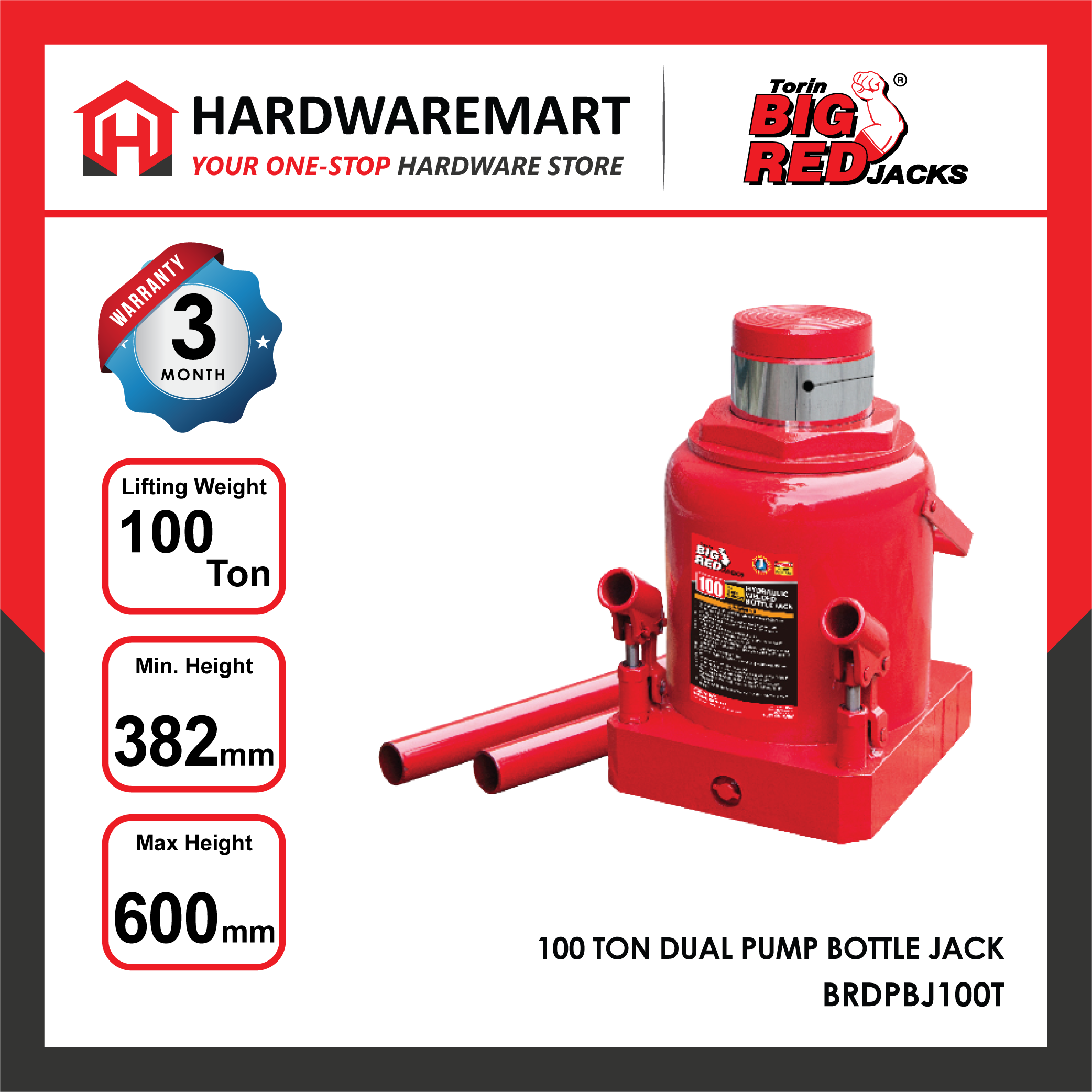 BIGRED 100 TON DUAL PUMP BOTTLE JACK