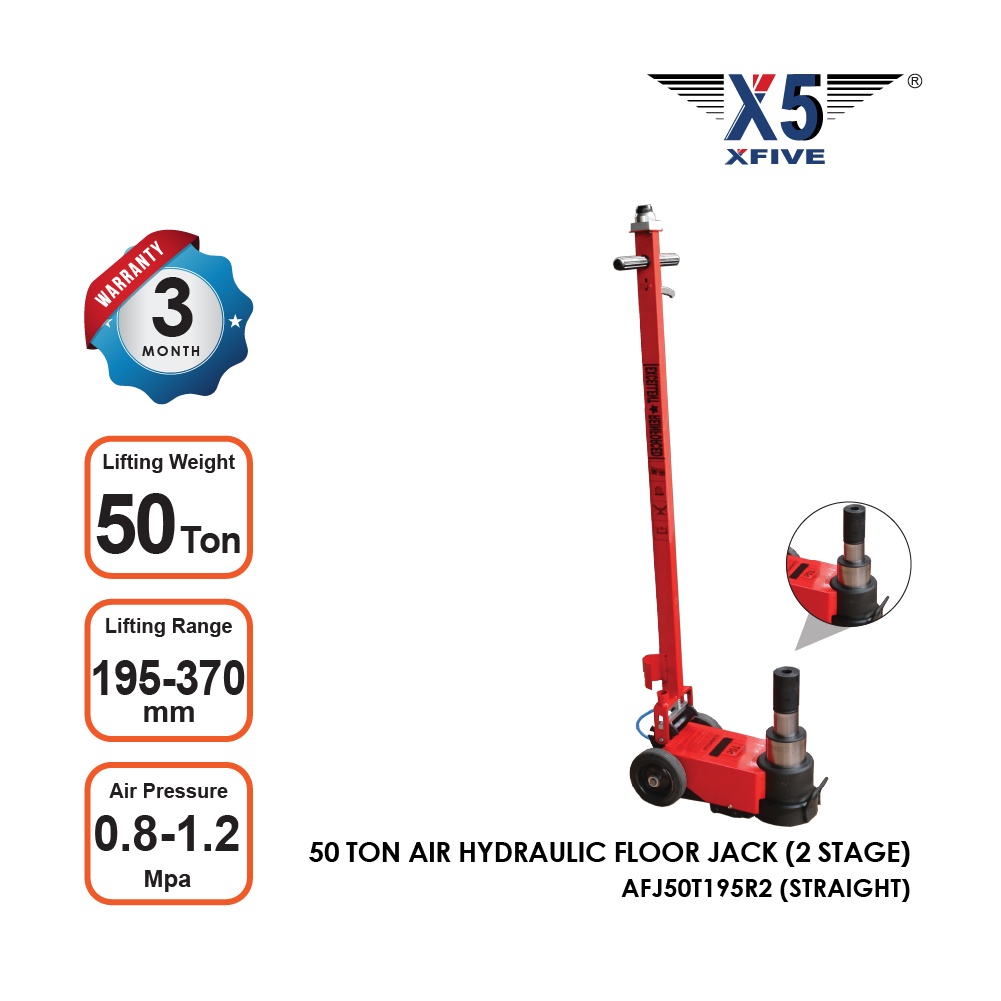 X5 AFJ50T2 50 TON AIR HYDRAULIC FLOOR JACK LIFTING 2-STAGE RANGE: 195 - 370MM (STRAIGHT)