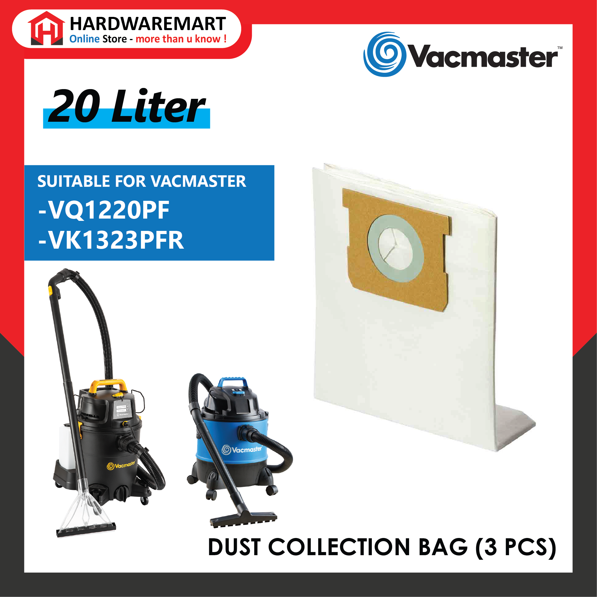 VACMASTER VACUUM CLEANER 20L DUST COLLECTION BAG (3 pcs / 5 pcs)