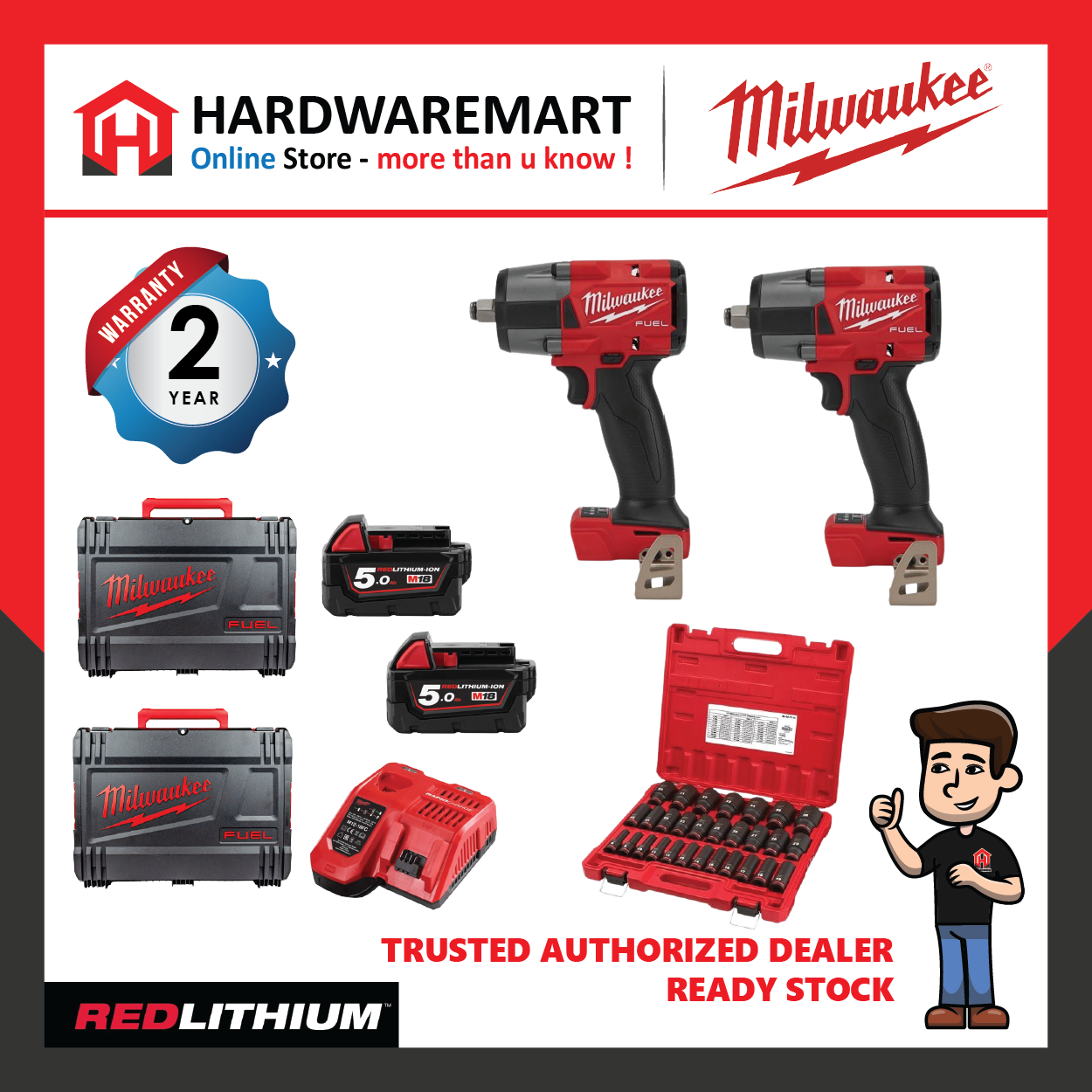 MILWAUKEE 1/2″ MID TORQUE 880NM IMPACT WRENCH COMBO SET