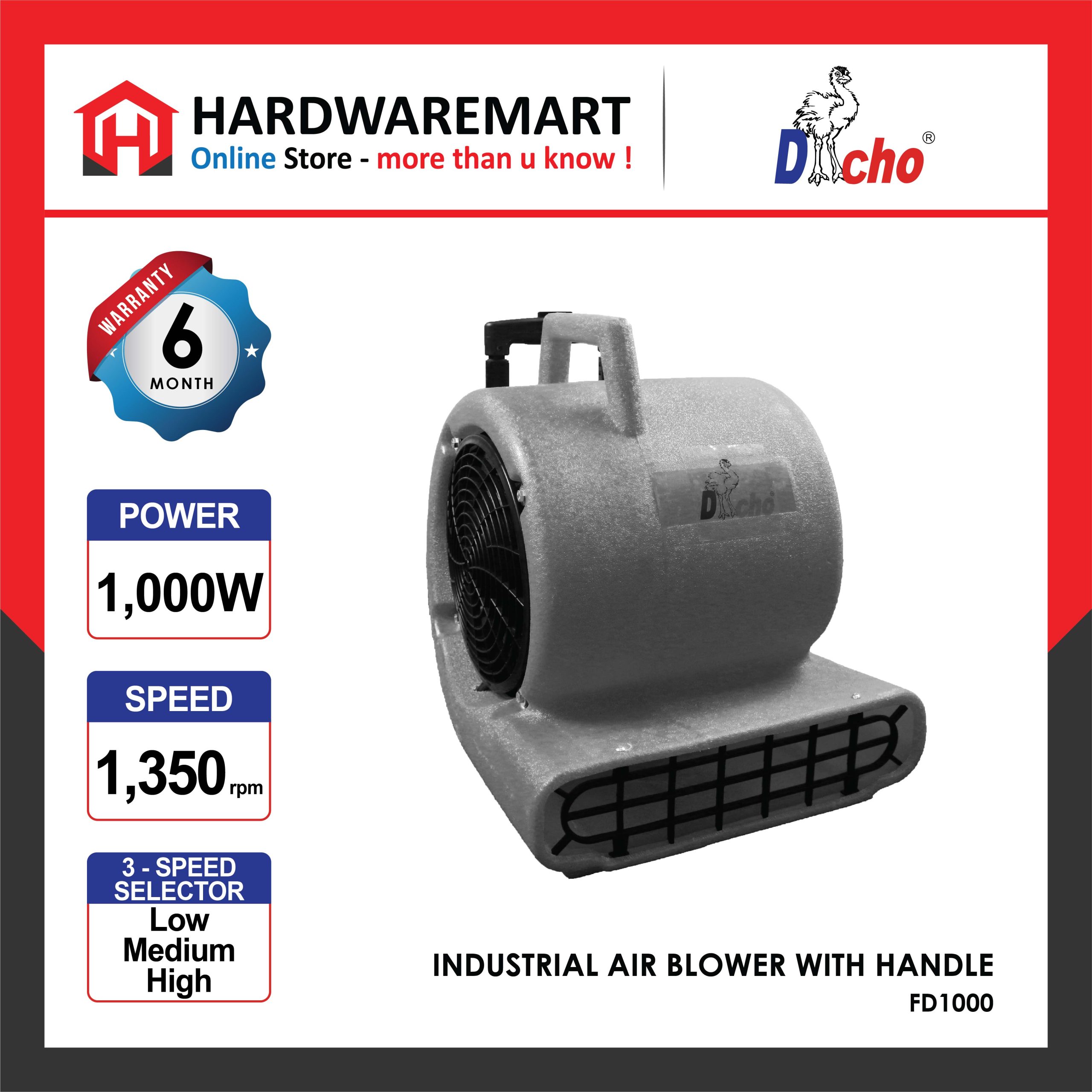 Dacho 1000W Industrial Floor Dryer Air Blower with handle Heavy Duty Toilet Factory penghembus udara FD1000