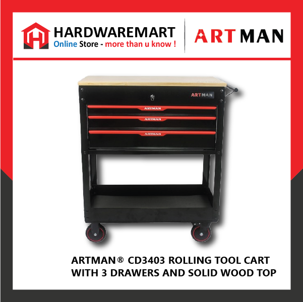 ARTMAN CD3403 3 DRAWER TOOL CABINET WITH SOLID WOOD TOP