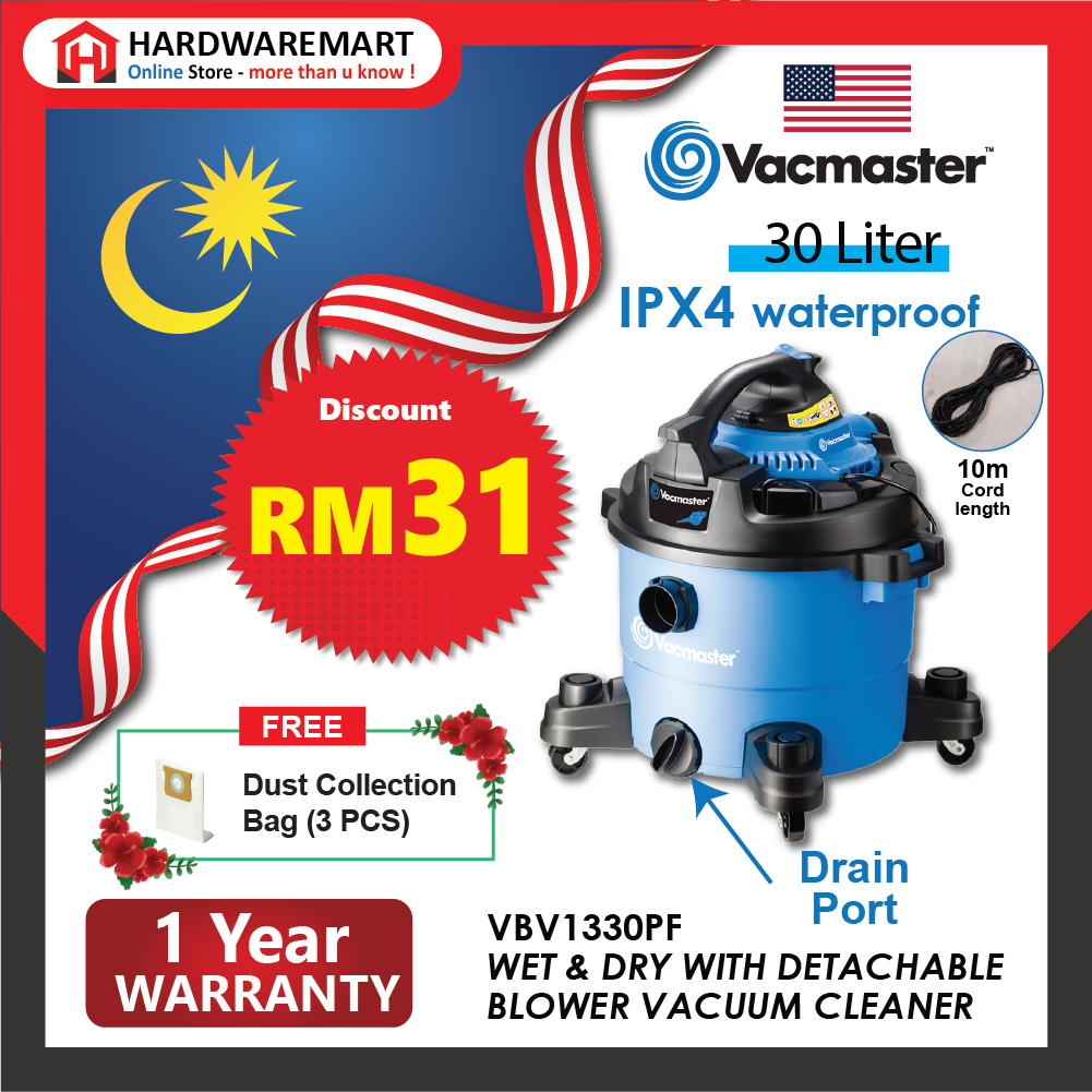 VACMASTER VBV1330PF 30L WET & DRY WITH DETACHABLE BLOWER VACUUM CLEANER Floor cleaner Blow Leaf Angin