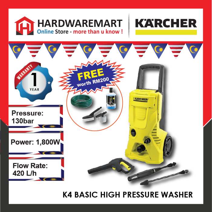 KARCHER K4 BASIC HIGH PRESSURE WASHER (1800W/130BAR)