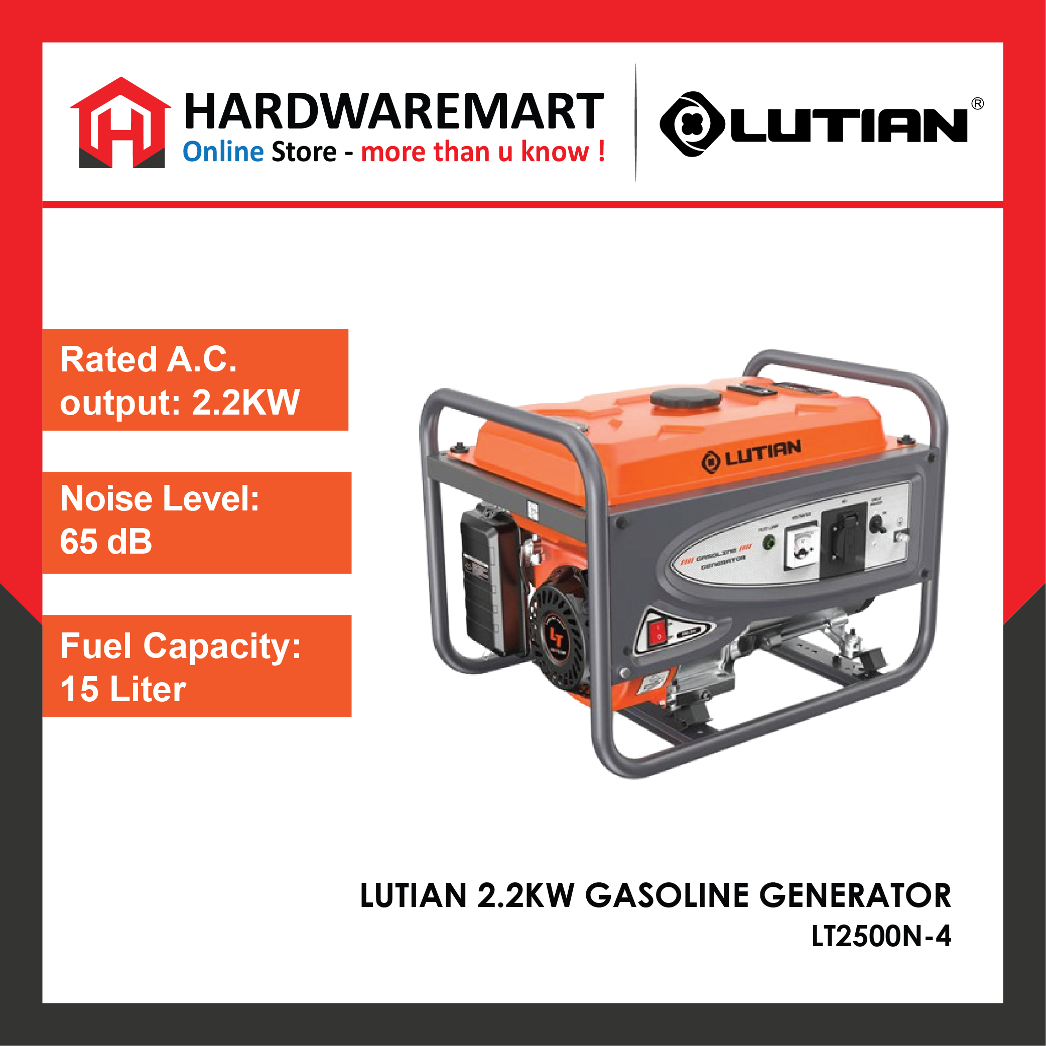 LUTIAN 2.2KW HEAVY DUTY GASOLINE GENERATOR (LT2500N-4) ENGINE PENJANA ENJIN