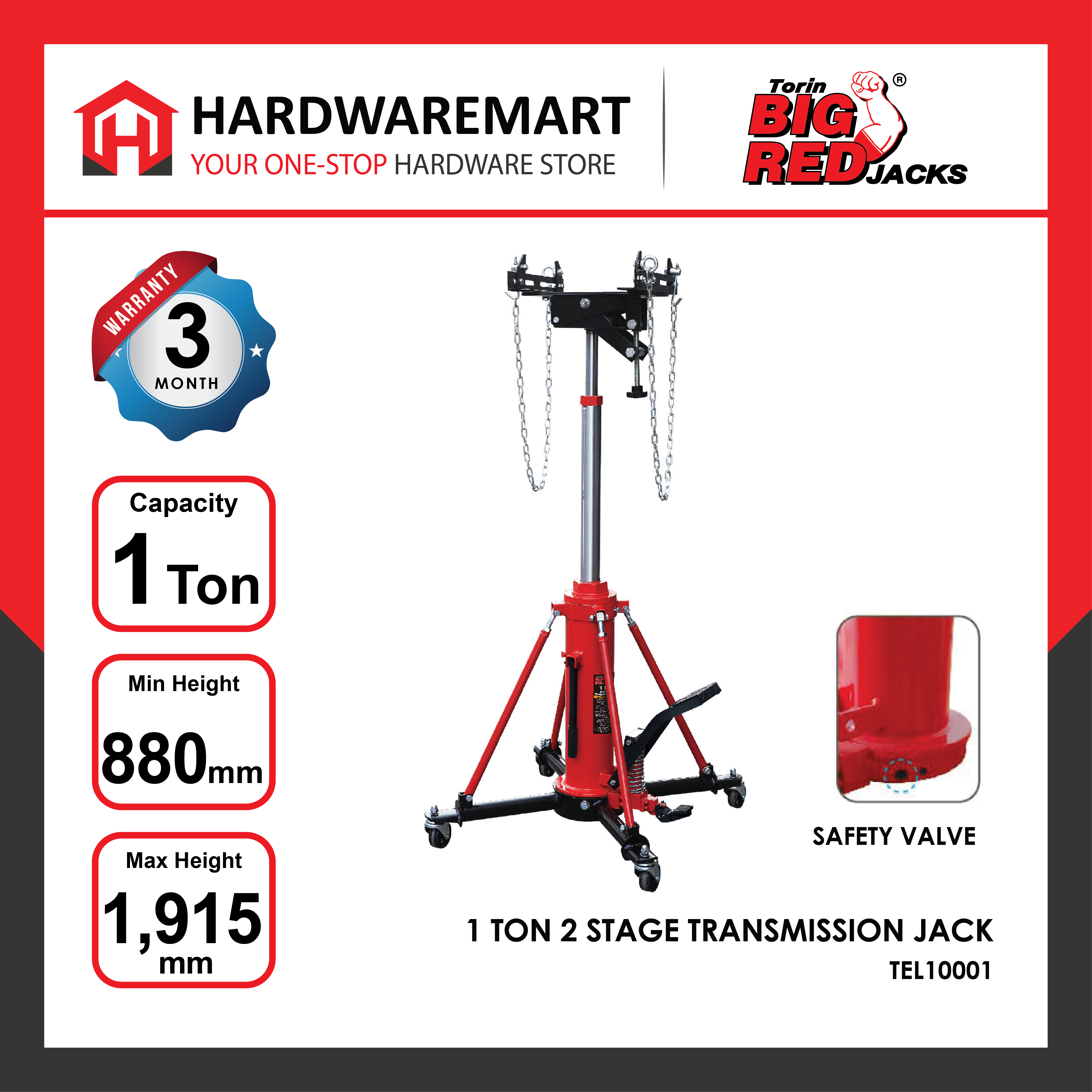 BIGRED 1 TON 2 Stage Heavy Duty Hydraulic Transmission Jack Garage Automotive Tools Car Vehicle Kereta Kenderaan Enjin