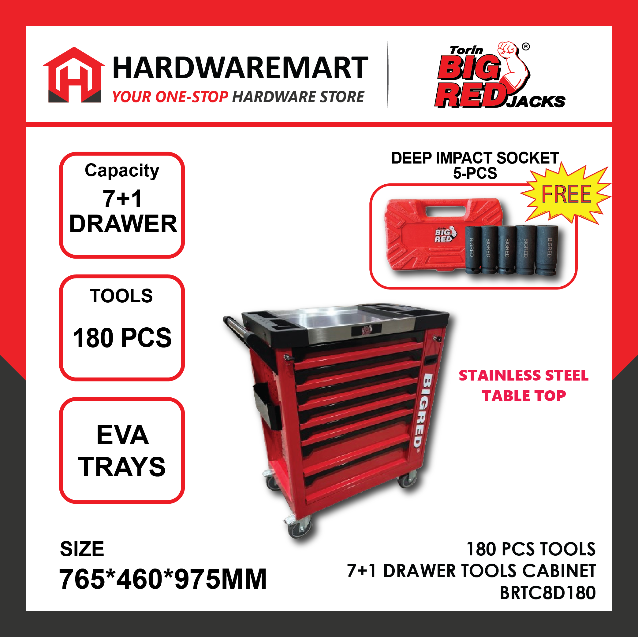 BIGRED 180PCS TOOLS 8 DRAWER TOOLS CABINET tools storage kabinet heavy duty multi layer cart
