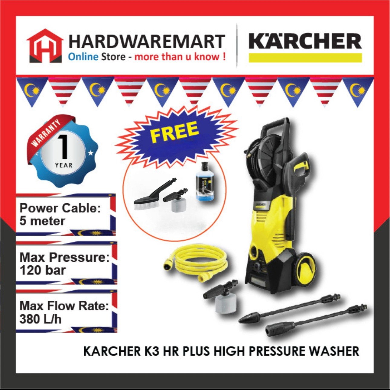 KARCHER K3 HR PLUS HIGH PRESSURE WASHER (120BAR)